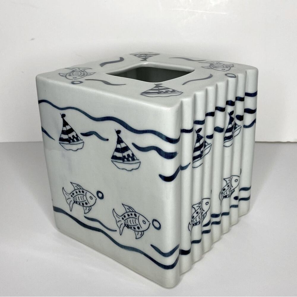 Vintage Ceramic Ocean Themed Tissue Box Cover